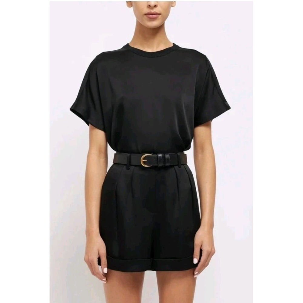 Johnathan Simkhai Satin Pleated Black Shiny Shorts Devin Fetcher Size 10 $295